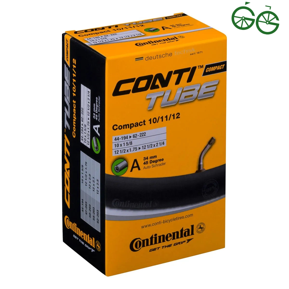 CONTINENTAL SISÄRENGAS 10/11/12 44/62-194/222 – autoventtiili 35 mm. 45° taivutettu