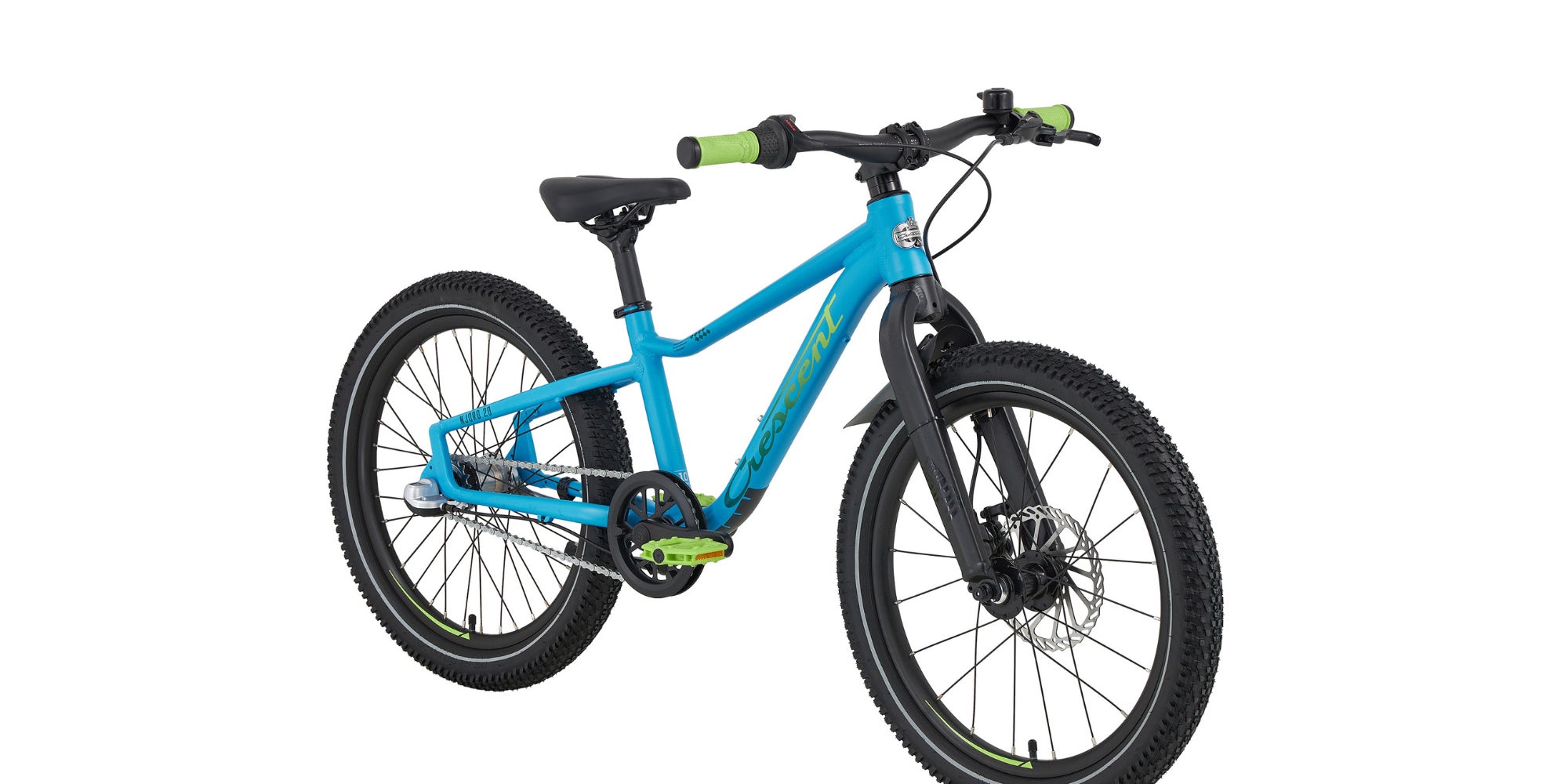 Sininen lasten 20" maastopyörä. Shimano NExus 3-napavaihteisto, jalkajarru ja nestelevyjarru edessä. Jäykkä etuhaarukka. Kuvattu etuviistosta.