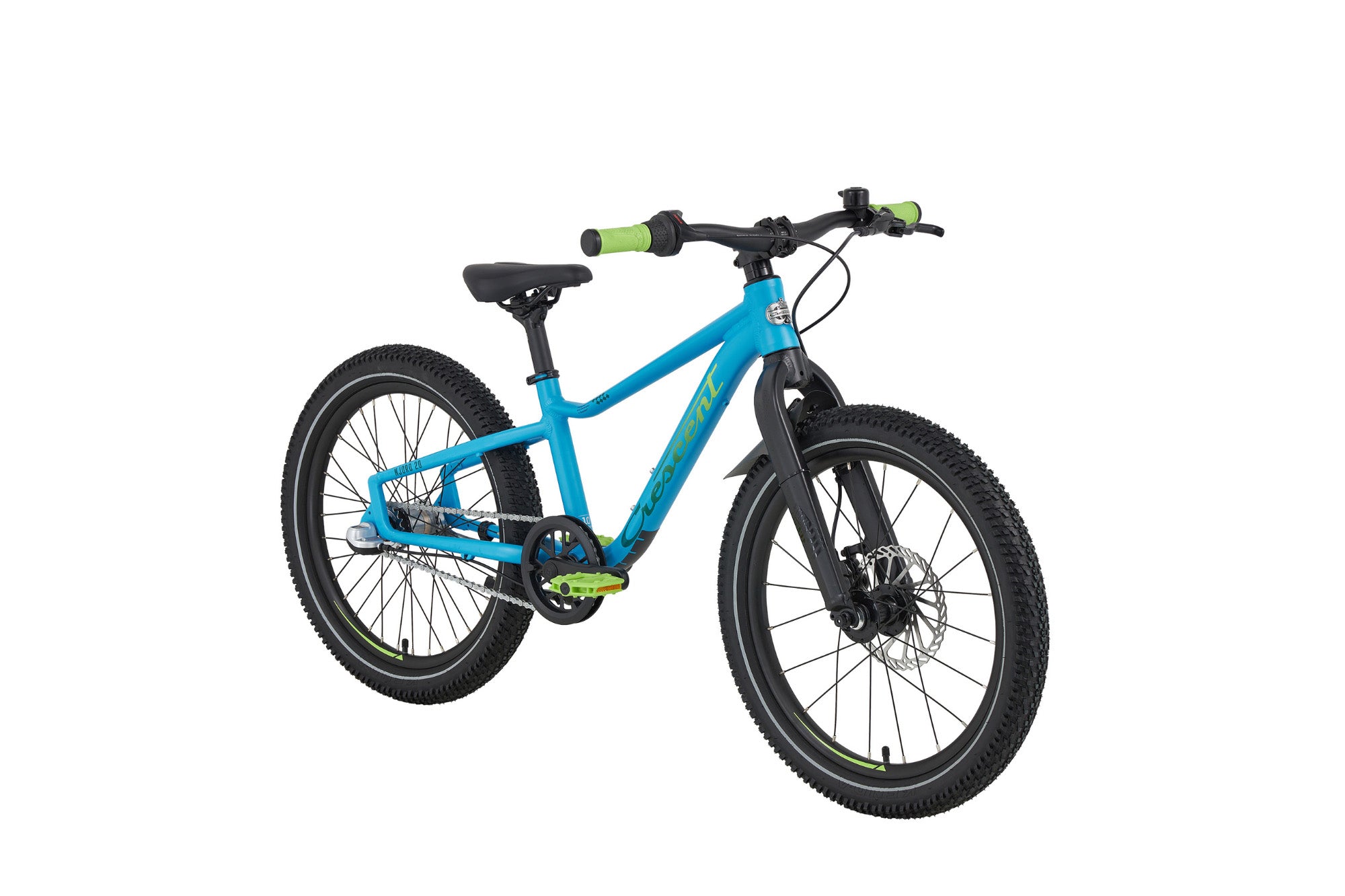 Sininen lasten 20" maastopyörä. Shimano NExus 3-napavaihteisto, jalkajarru ja nestelevyjarru edessä. Jäykkä etuhaarukka. Kuvattu etuviistosta.